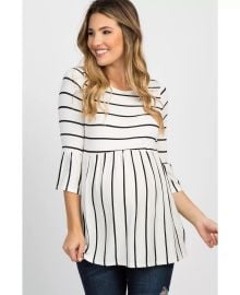 Maternity Ivory Striped Peplum Ruffle Top at Macys
